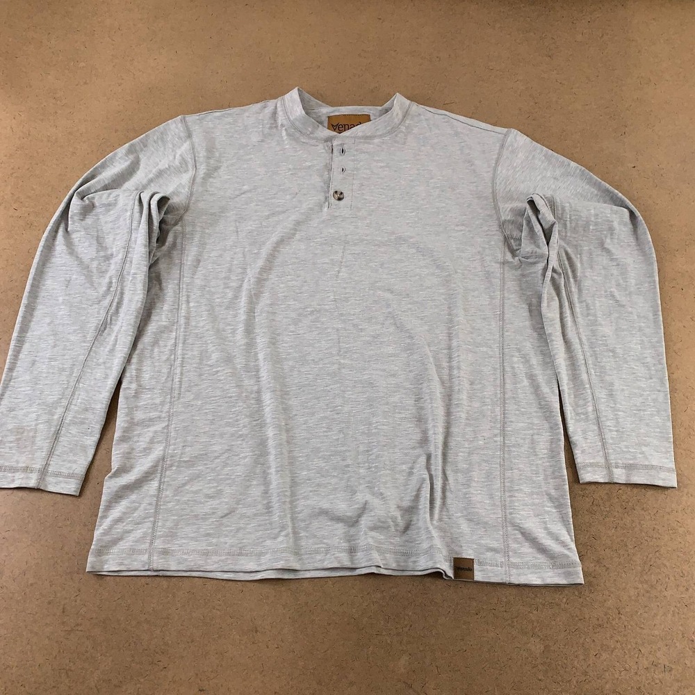 Venado Mens Henley Shirt Gray Marled Long Sleeve 3-Button Band Collar L New